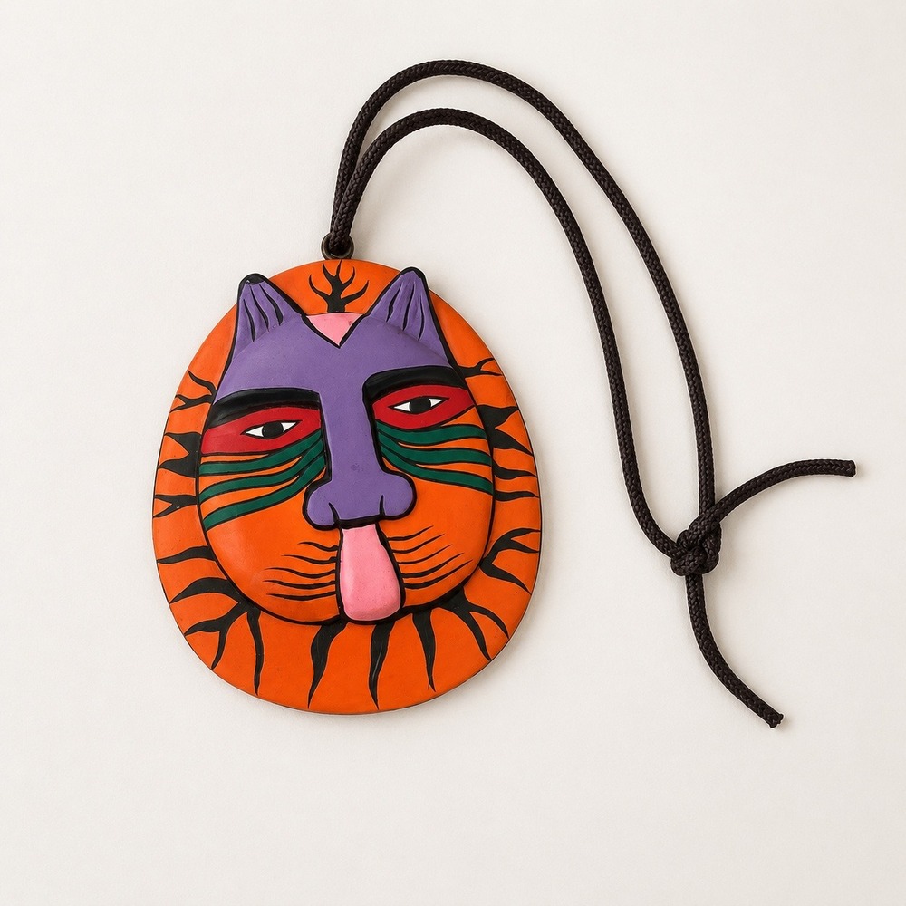 Handmade Folk Art Maximalist Cat Mask Wooden Plaque Unisex OS Boho Whimsigoth